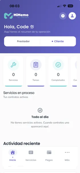 Vista de la app MiMemo, pantalla 1